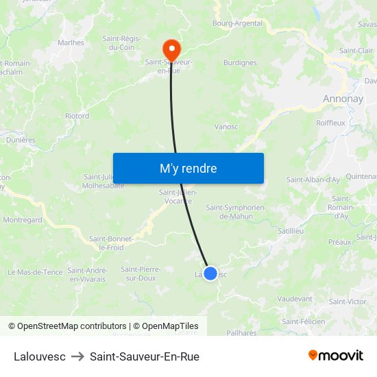 Lalouvesc to Saint-Sauveur-En-Rue map