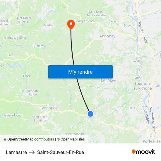 Lamastre to Saint-Sauveur-En-Rue map