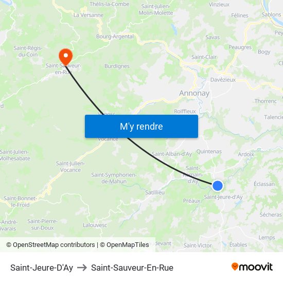 Saint-Jeure-D'Ay to Saint-Sauveur-En-Rue map