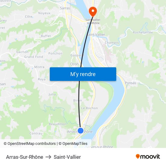 Arras-Sur-Rhône to Saint-Vallier map