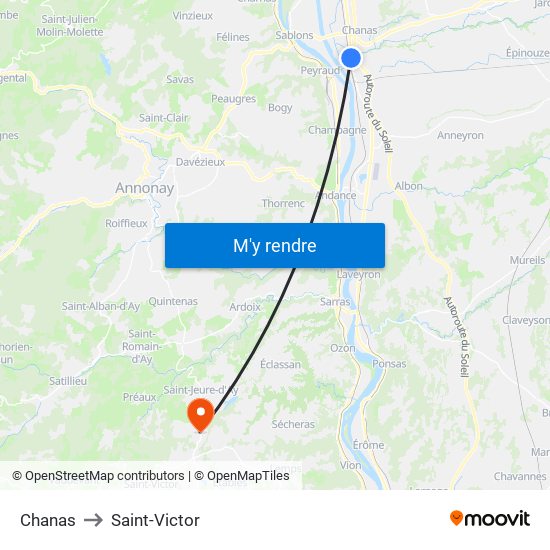 Chanas to Saint-Victor map