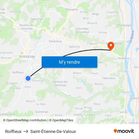 Roiffieux to Saint-Étienne-De-Valoux map