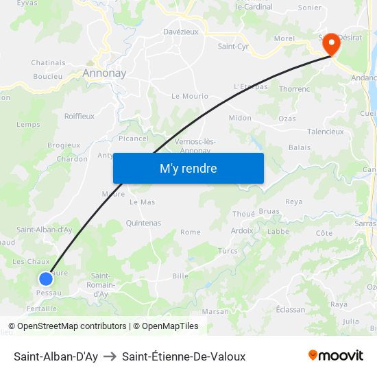 Saint-Alban-D'Ay to Saint-Étienne-De-Valoux map