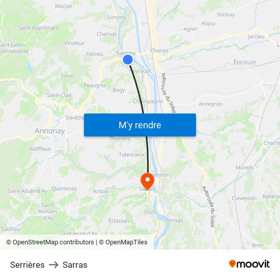 Serrières to Sarras map