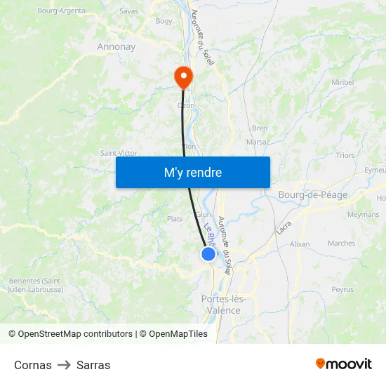 Cornas to Sarras map