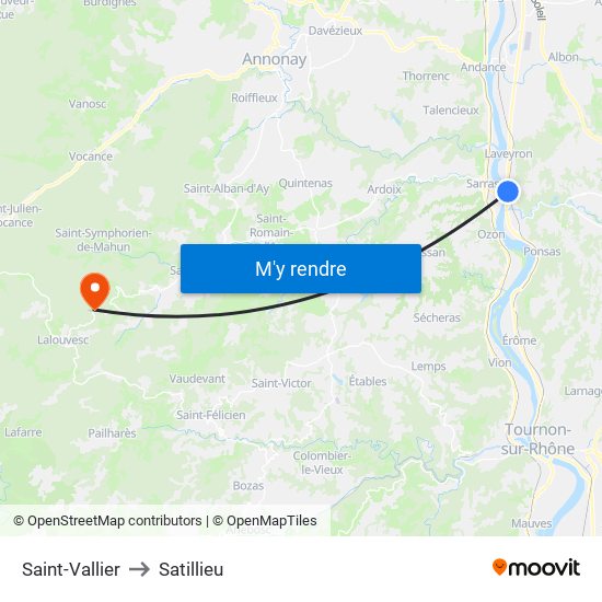 Saint-Vallier to Satillieu map