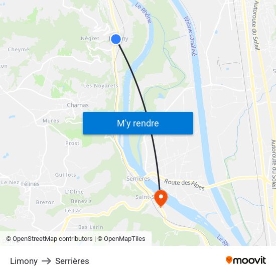 Limony to Serrières map