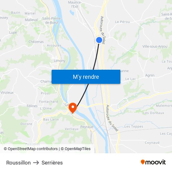 Roussillon to Serrières map