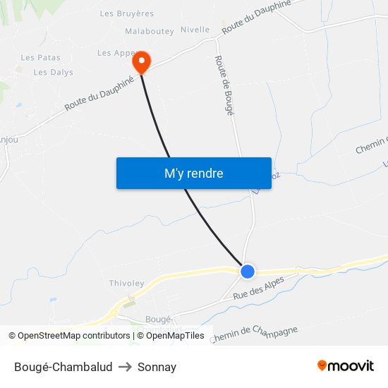 Bougé-Chambalud to Sonnay map