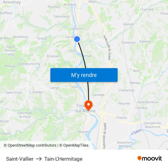 Saint-Vallier to Tain-L'Hermitage map