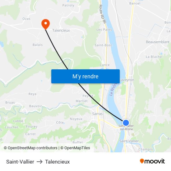 Saint-Vallier to Talencieux map