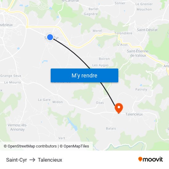 Saint-Cyr to Talencieux map