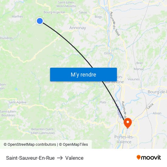 Saint-Sauveur-En-Rue to Valence map