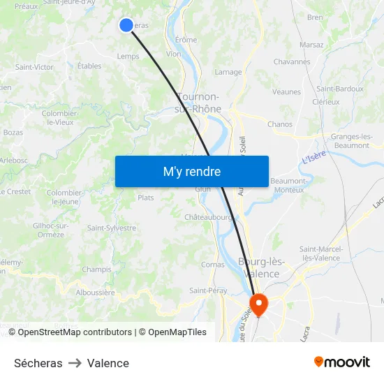 Sécheras to Valence map