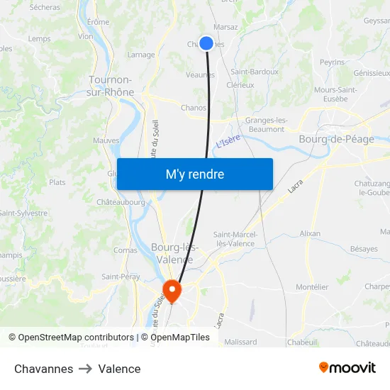 Chavannes to Valence map