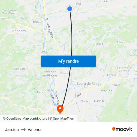 Jarcieu to Valence map