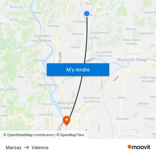 Marsaz to Valence map