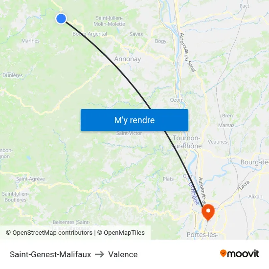 Saint-Genest-Malifaux to Valence map