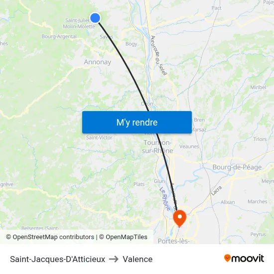 Saint-Jacques-D'Atticieux to Valence map
