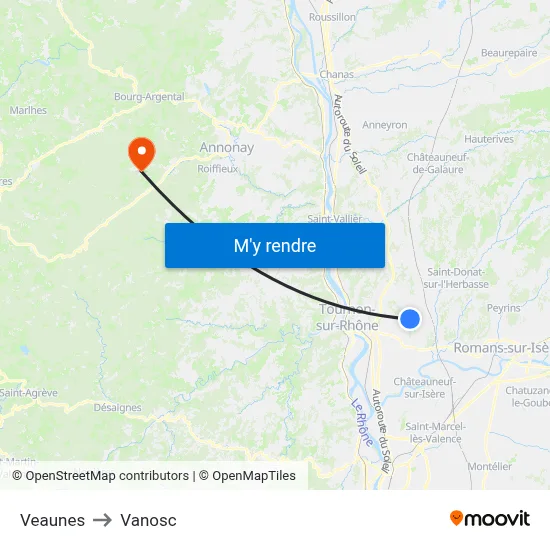 Veaunes to Vanosc map
