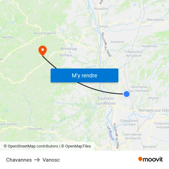 Chavannes to Vanosc map