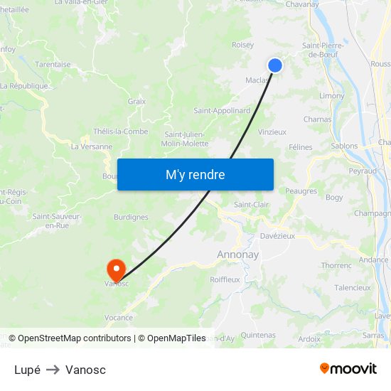 Lupé to Vanosc map