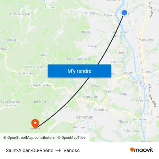 Saint-Alban-Du-Rhône to Vanosc map