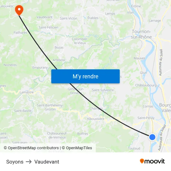 Soyons to Vaudevant map