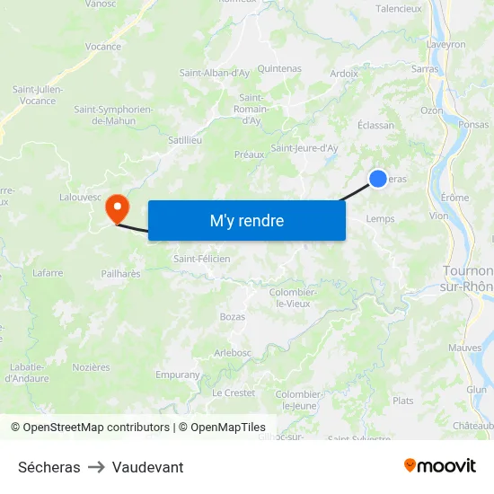 Sécheras to Vaudevant map