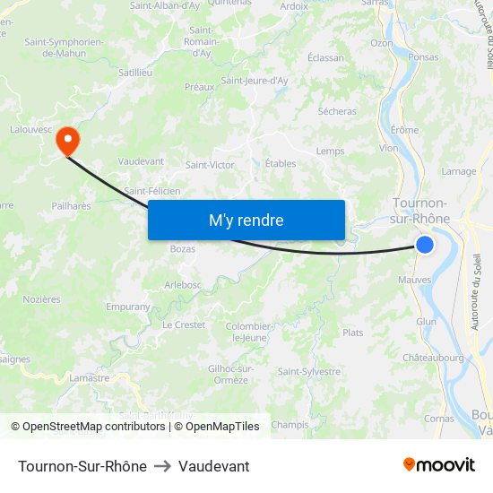 Tournon-Sur-Rhône to Vaudevant map