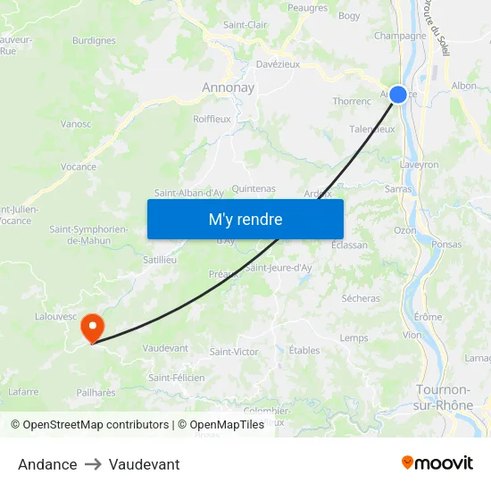 Andance to Vaudevant map