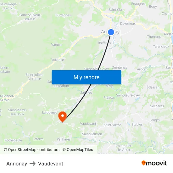 Annonay to Vaudevant map