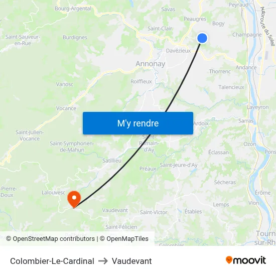 Colombier-Le-Cardinal to Vaudevant map