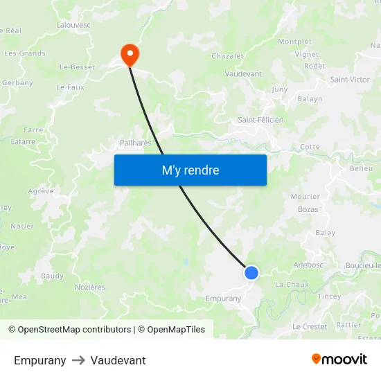 Empurany to Vaudevant map