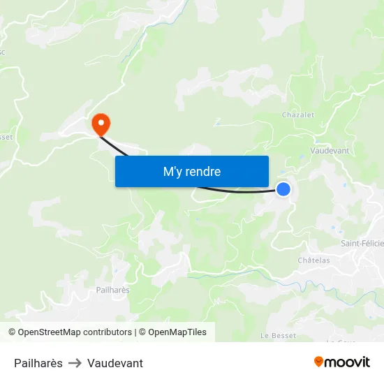 Pailharès to Vaudevant map