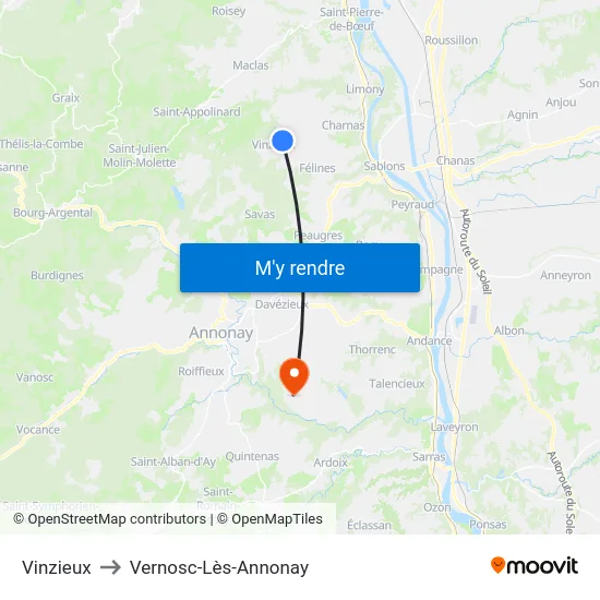 Vinzieux to Vernosc-Lès-Annonay map