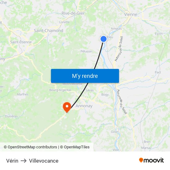 Vérin to Villevocance map