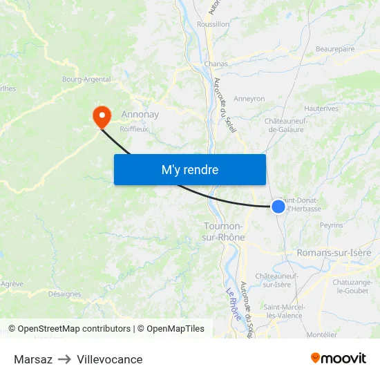 Marsaz to Villevocance map