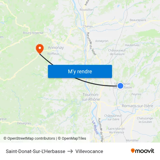 Saint-Donat-Sur-L'Herbasse to Villevocance map