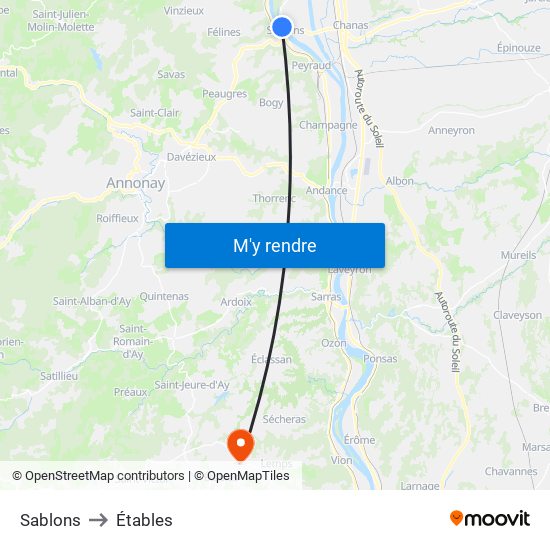 Sablons to Étables map