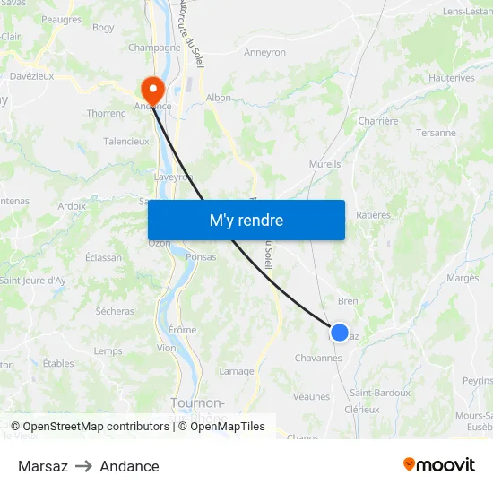 Marsaz to Andance map