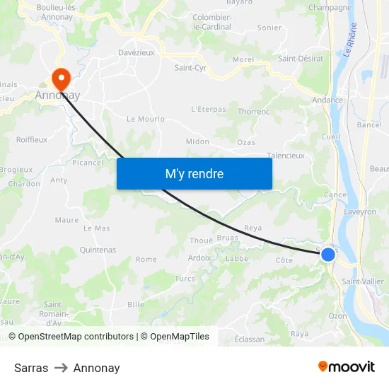 Sarras to Annonay map