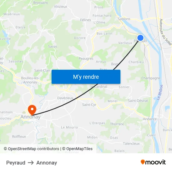 Peyraud to Annonay map