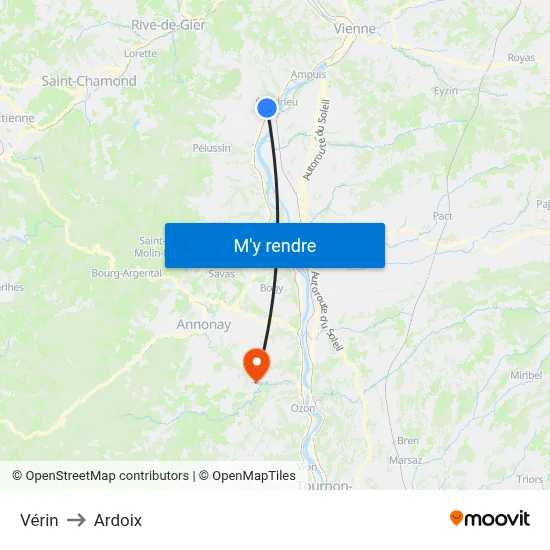 Vérin to Ardoix map