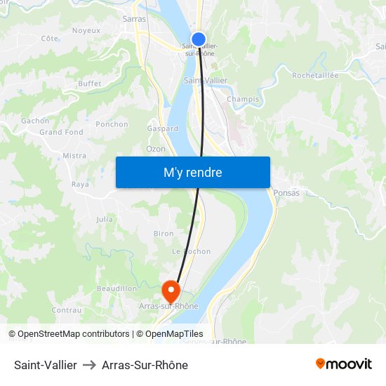 Saint-Vallier to Arras-Sur-Rhône map