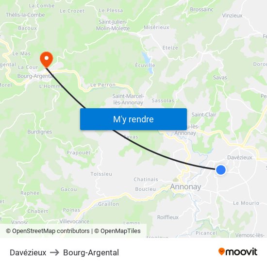 Davézieux to Bourg-Argental map