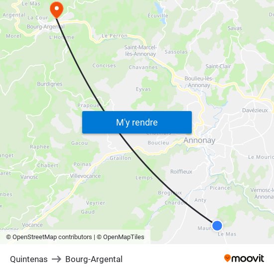 Quintenas to Bourg-Argental map