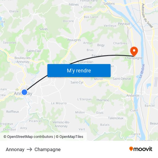 Annonay to Champagne map