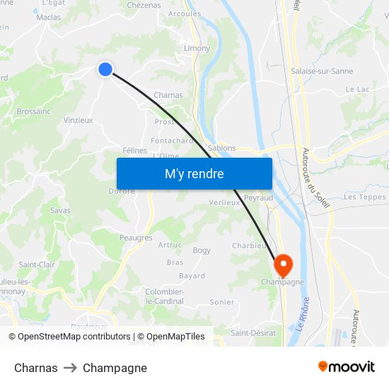 Charnas to Champagne map