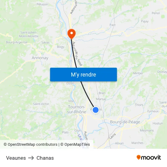 Veaunes to Chanas map
